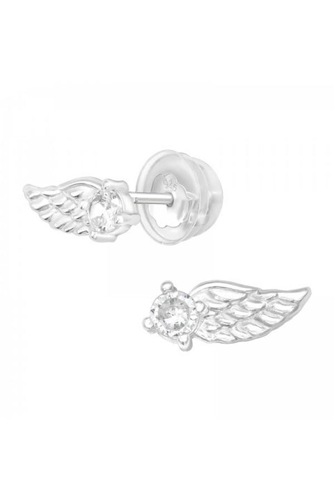 Premium Children's Sterling Silver Wing Ear Studs & CZ - SS
