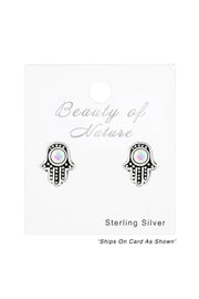 Sterling Silver Hamsa Ear Studs With Synthetic Opal - SS