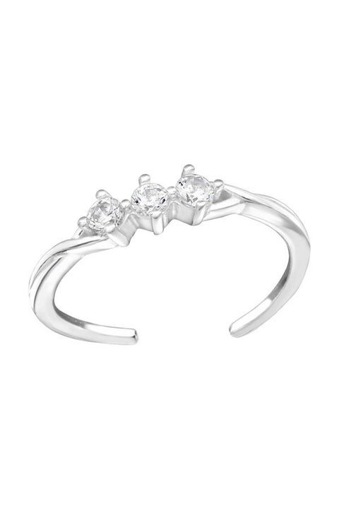 Sterling Silver Sparkling Adjustable Toe Ring With CZ - SS