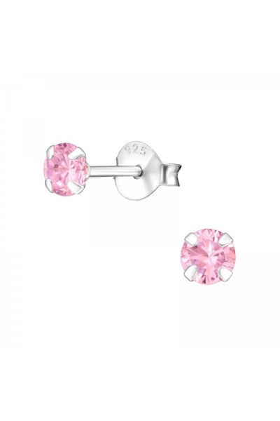 Sterling Silver Round 4mm Ear Studs With Cubic Zirconia - SS