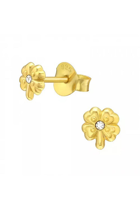Sterling Silver Lucky Clover Ear Studs With Crystal - VM