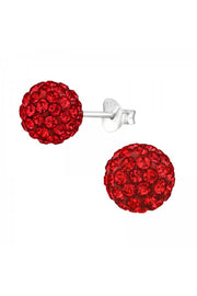 Sterling Silver Ball Ear Studs With Crystal - SS