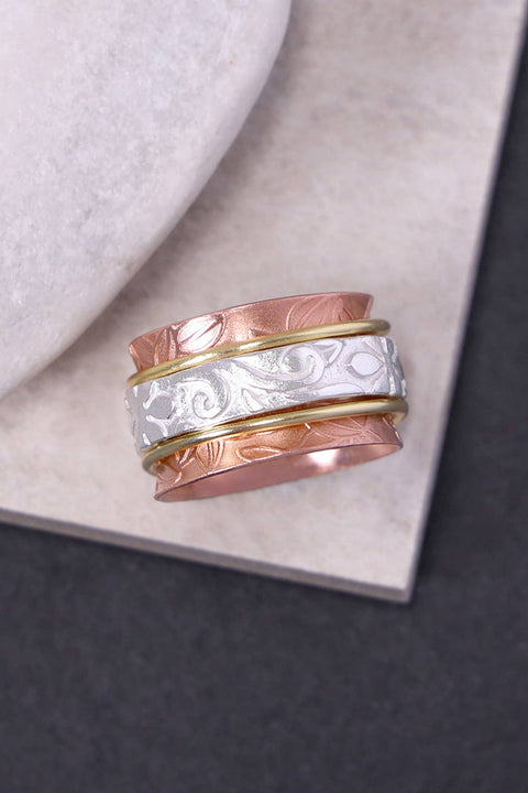 Rose Gold Plated Leaf And Vine Spinner Ring - SF