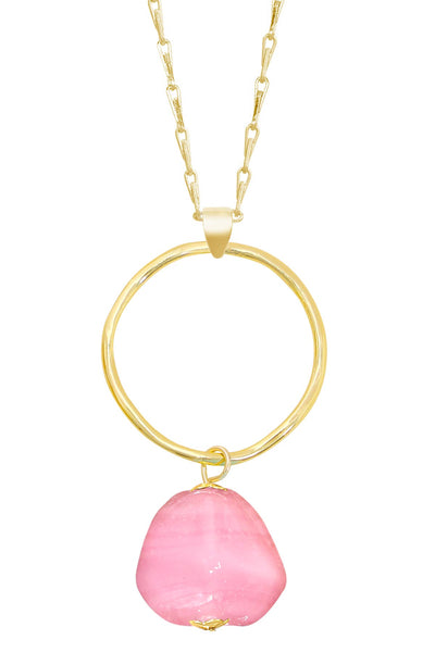 Pink Murano Glass & Hoop Pendant Necklace - GF