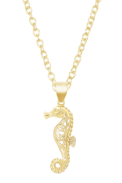 14k Gold Plated Sea Horse Pendant Necklace - GF