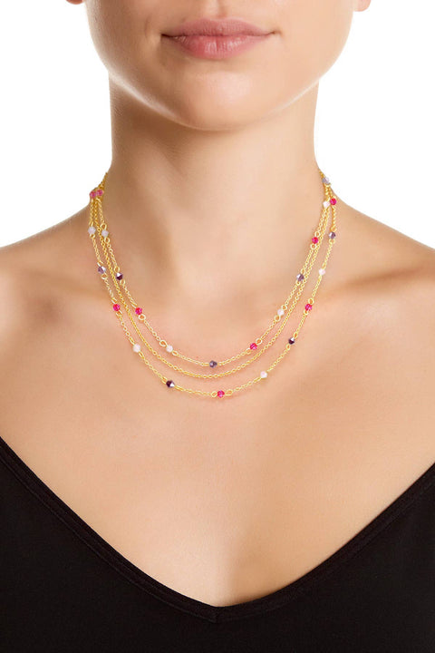 Pink Austrian Crystal Multi Strand Necklace - GF