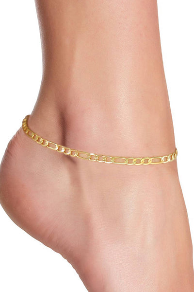 14k Gold Plated 3mm Figaro Chain Anklet - GP