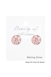Sterling Silver Round Ear Studs With Genuine Crystals - SS