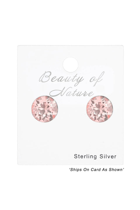 Sterling Silver Round Ear Studs With Genuine Crystals - SS