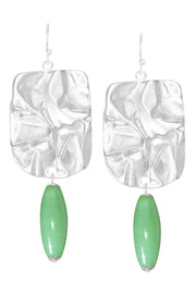 Green Murano Glass & Wave Textured Drop Earrings - SF