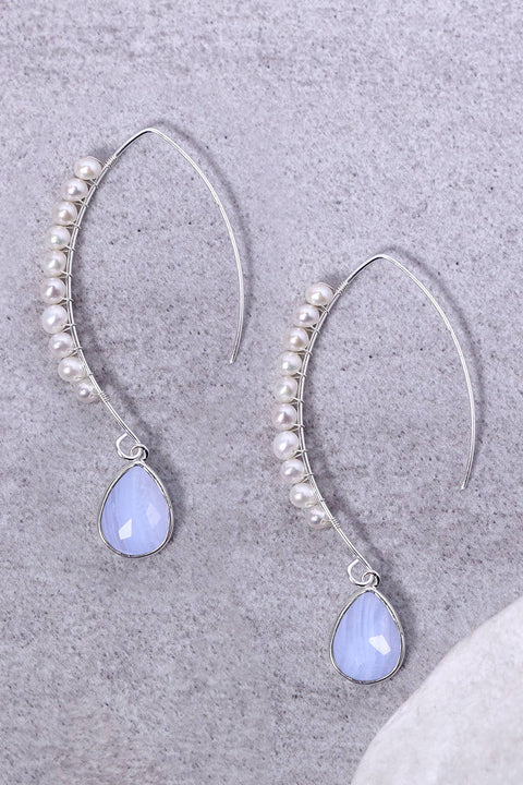 Blue Lace Agate & Sterling Silver Threader Earrings - SS