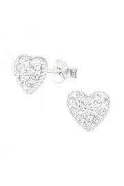 Sterling Silver Heart Ear Studs With Crystal - SS