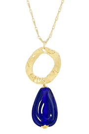 Blue Murano Glass & Hammered Hoop Pendant Necklace - GF