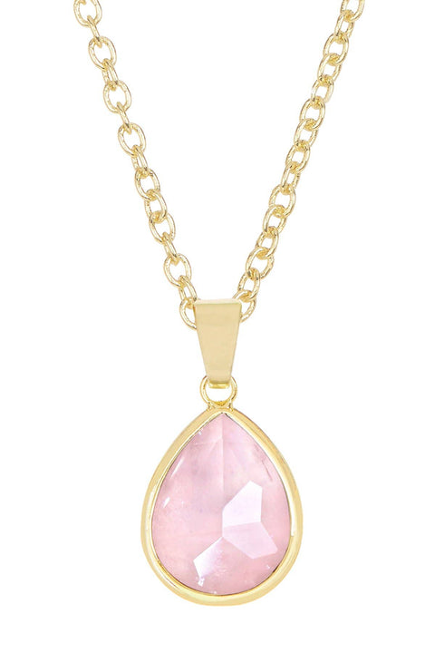 Rose Quartz Teardrop Pendant Necklace - GF