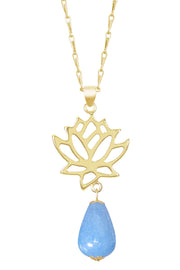 Aquamarine & Lotus Pendant Necklace - GF