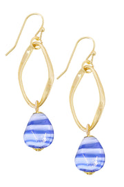 Blue Murano Glass & Freeform Hoop Drop Earrings - GF