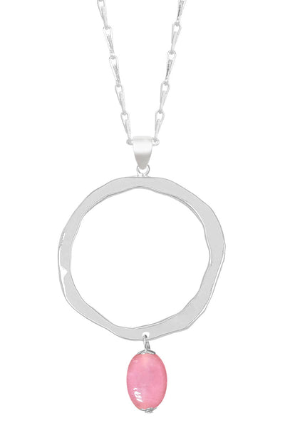 Pink Murano Glass & Hammered Hoop Pendant Necklace - SF