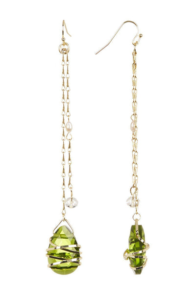 Peridot Crystal Drop Earrings In Gold - GF