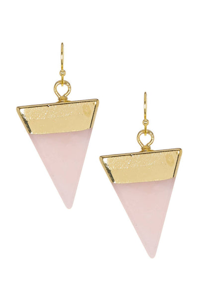 Rose Quartz Triangle Drop Earrings In Gold - GF