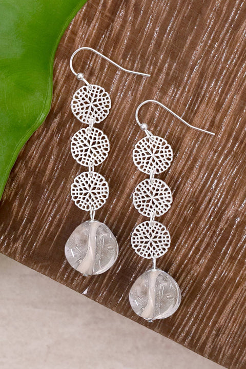 Clear Murano Glass & Daisy Disc Drop Earrings - SF