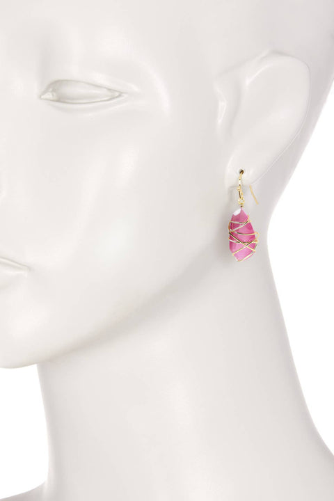 Pink Cat's Eye Wire Wrapped Drop Earrings - GF
