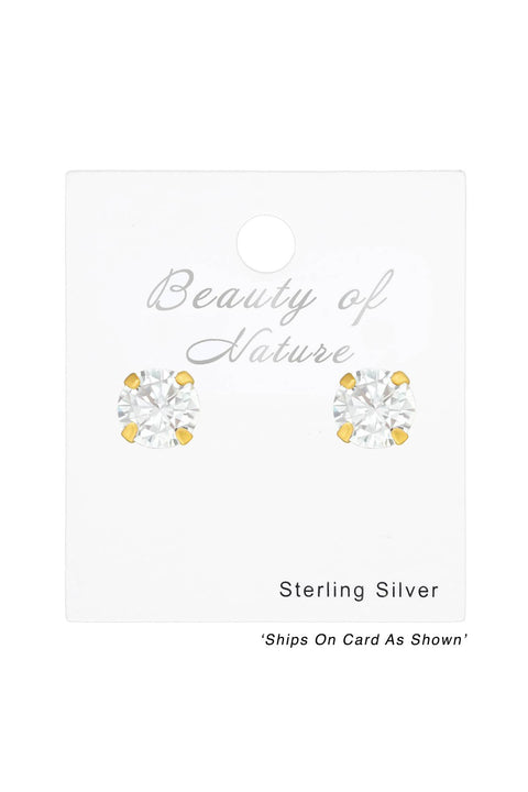 Sterling Silver Round 5mm Ear Studs With Cubic Zirconia - VM