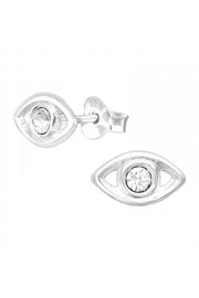 Sterling Silver Evil Eye Ear Studs With Crystal - SS