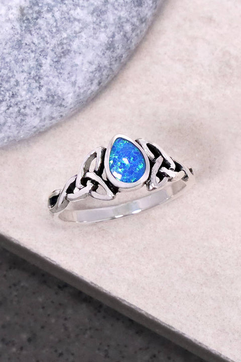 Blue Created Opal & Sterling Silver Celtic Ring - SS