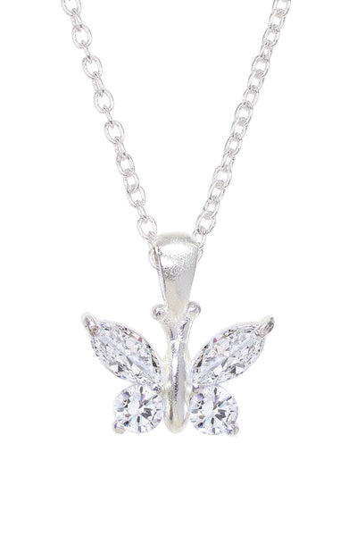 Clear CZ Butterfly Pendant Necklace - SF