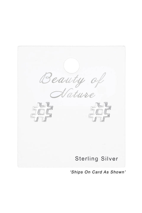 Sterling Silver Hashtag Ear Studs - SS