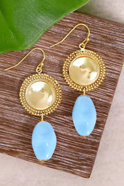 Blue Murano Glass & Vintage Disc Drop Earrings - GF