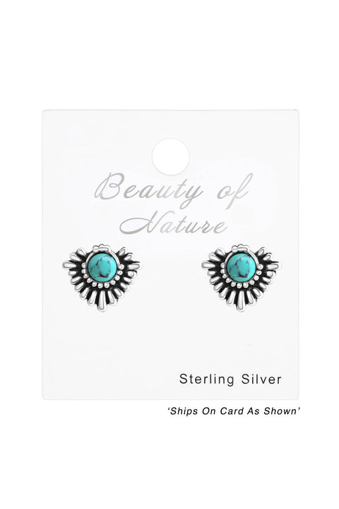 Sterling Silver Bali Ear Studs With Imitation Stone - SS