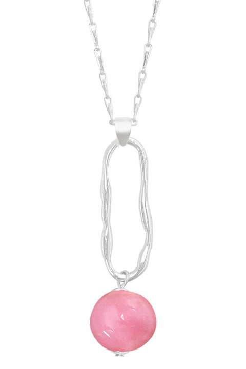 Pink Murano Glass & Freeform Hoop Pendant Necklace - SF