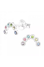 Sterling Silver Semi Circle Ear Studs With Crystal - SS