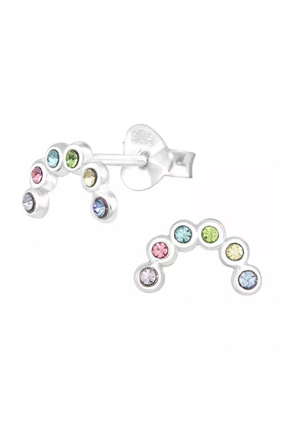 Sterling Silver Semi Circle Ear Studs With Crystal - SS