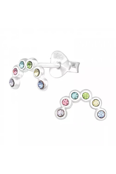 Sterling Silver Semi Circle Ear Studs With Crystal - SS
