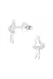 Sterling Silver Ballet Dancer Ear Studs With Crystal - SS