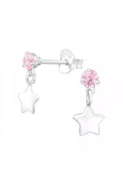 Sterling Silver Ear Studs With Hanging Star and CZ - SS