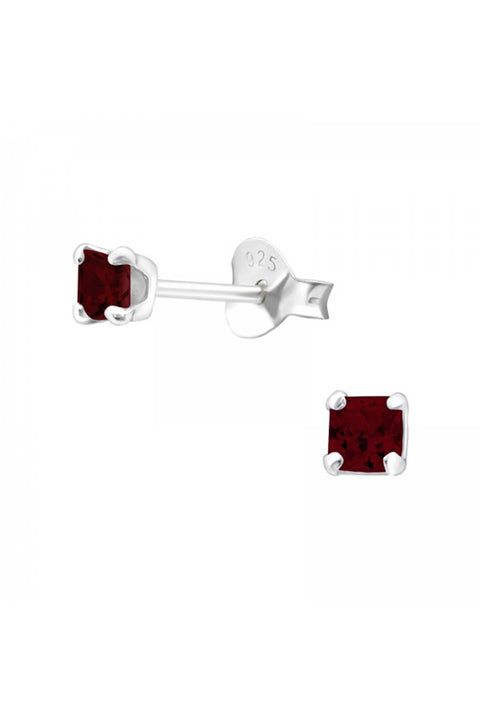 Sterling Silver Square 3mm Ear Studs With CZ - SS