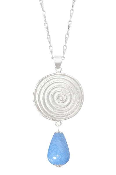 Aquamarine & Swirl Disc Pendant Necklace - SF