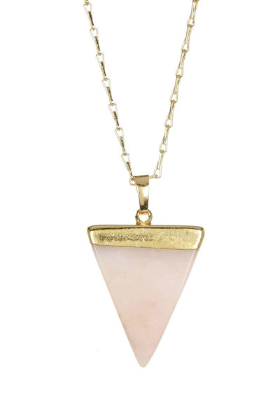 Rose Quartz Triangle Pendant Necklace - GF