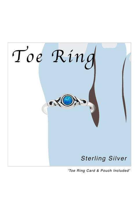 Sterling Silver Patterned Adjustable Toe Ring With Opal - SS