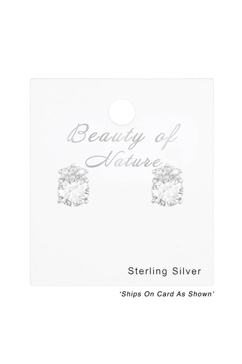 Sterling Silver Round Ear Studs With Cubic Zirconia - SS