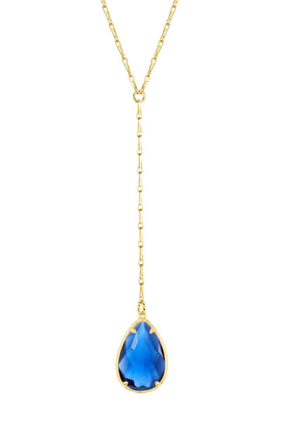 London Blue Crystal Pear Cut Y Necklace - GF