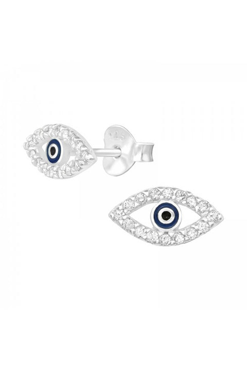 Sterling Silver Eye Ear Studs With Cubic Zirconia - SS