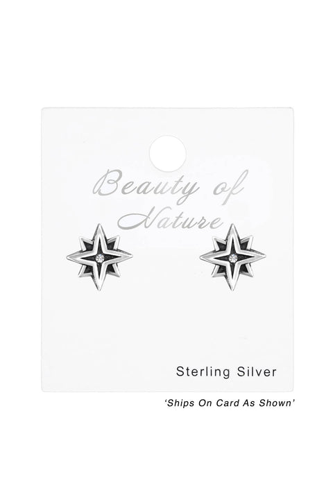 Sterling Silver Star Ear Studs With Crystal - SS