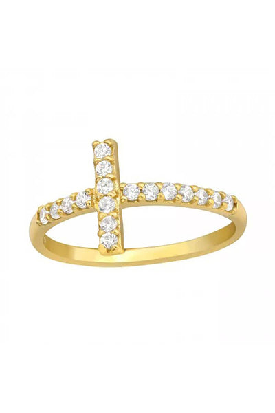 Sterling Silver Vermeil Cross Ring with CZ - VM