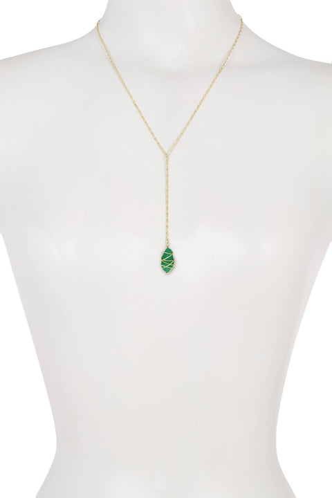 Green Chalcedony Crystal Wire Wrapped Y Necklace - GF
