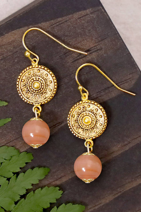 Peach Murano Glass & Mandala Disc Drop Earrings - GF