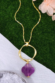 Amethyst & Freeform Hoop Pendant Necklace - GF